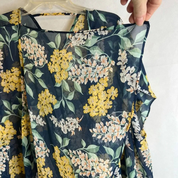 Navy and Yellow Floral‎ Short Sleeve Kimono One Size - Picture 6 of 9